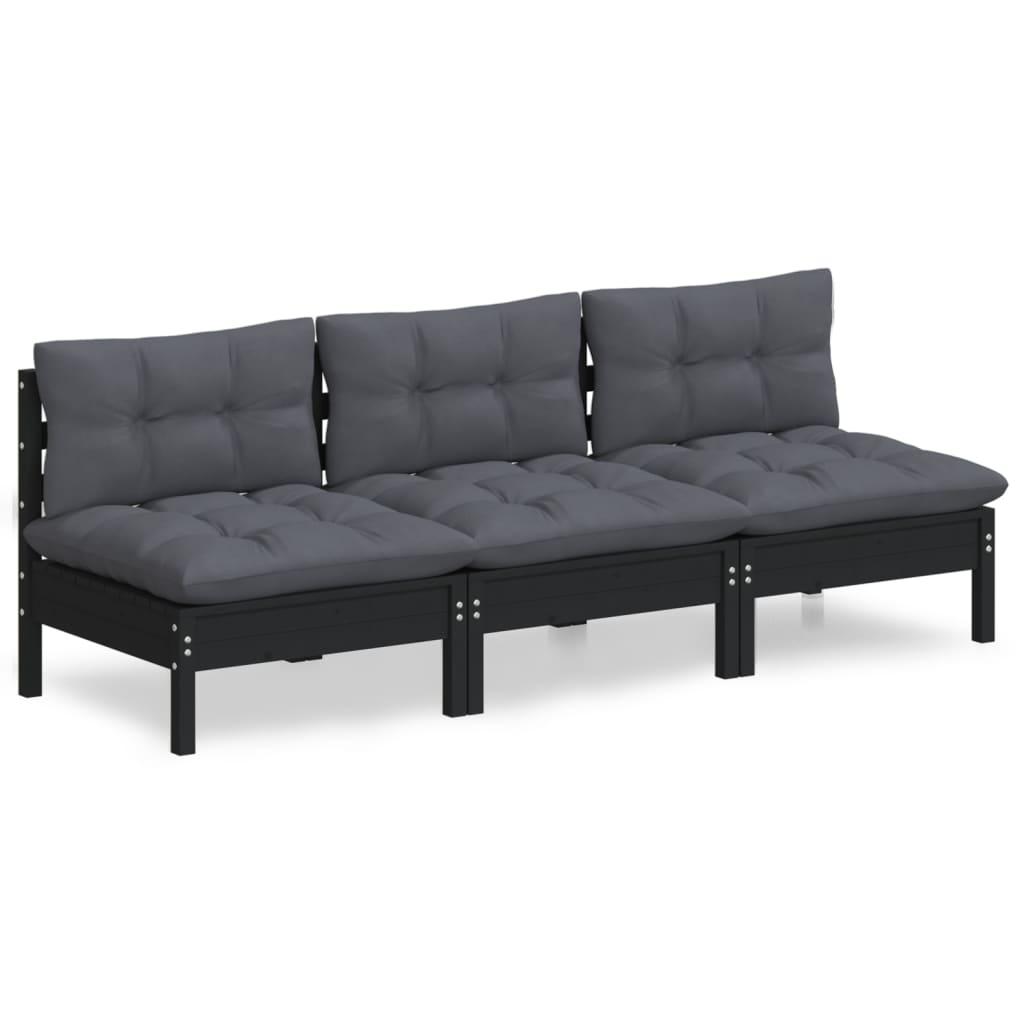 3-Seater Garden Sofa with Anthracite Cushions Solid Pinewood