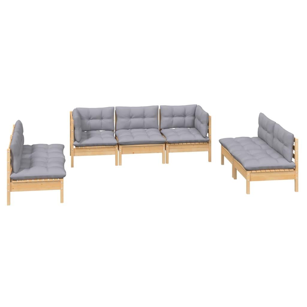 7 Piece Garden Lounge Set with Grey Cushions Solid Pinewood