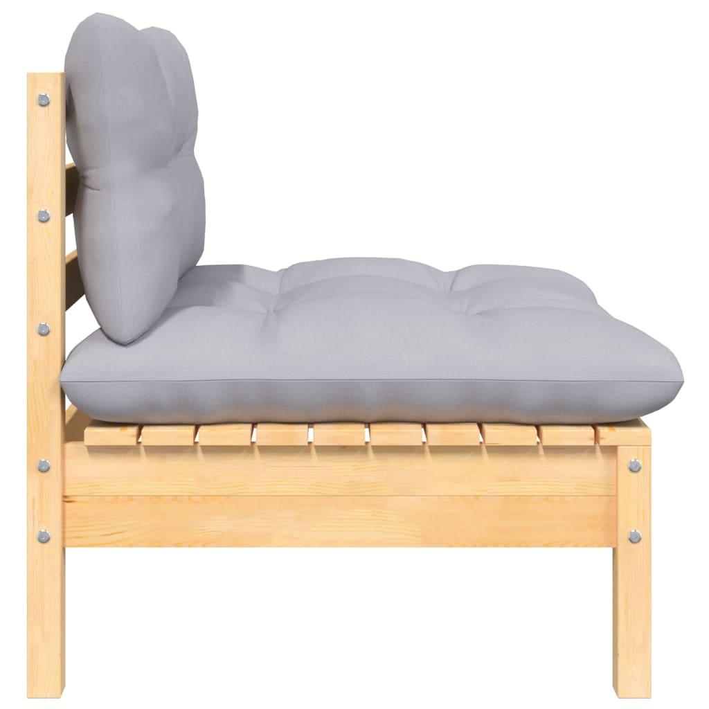 7 Piece Garden Lounge Set with Grey Cushions Solid Pinewood