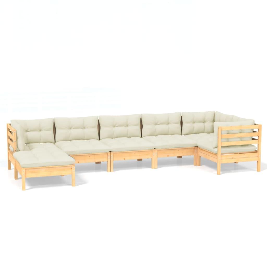7 Piece Garden Lounge Set with Cream Cushions Solid Pinewood