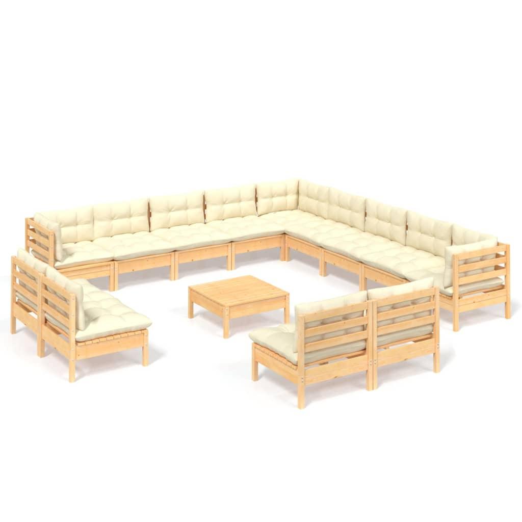 14 Piece Garden Lounge Set with Cream Cushions Solid Pinewood