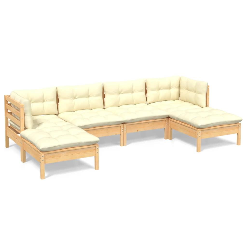 6 Piece Garden Lounge Set with Cream Cushions Pinewood