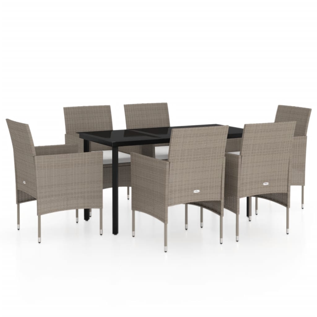 7 Piece Garden Dining Set with Cushions Beige and Black
