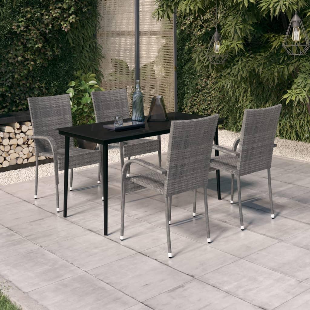 5 Piece Garden Dining Set Grey and Black