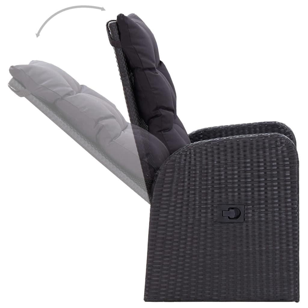 3 Piece Garden Dining Set with Cushions Black