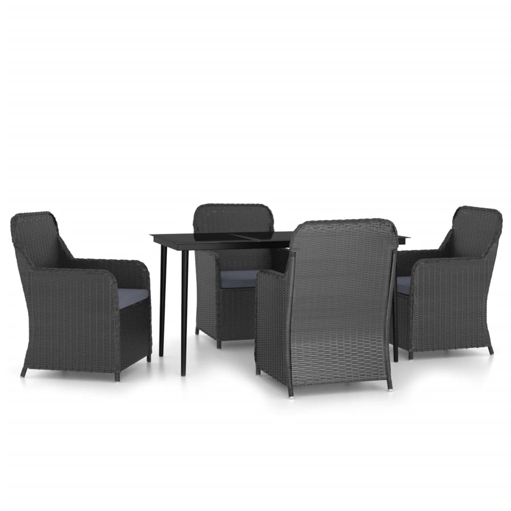 5 Piece Garden Dining Set with Cushions Black