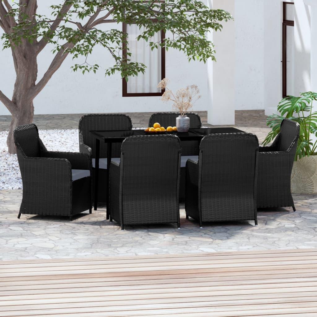 7 Piece Garden Dining Set with Cushions Black