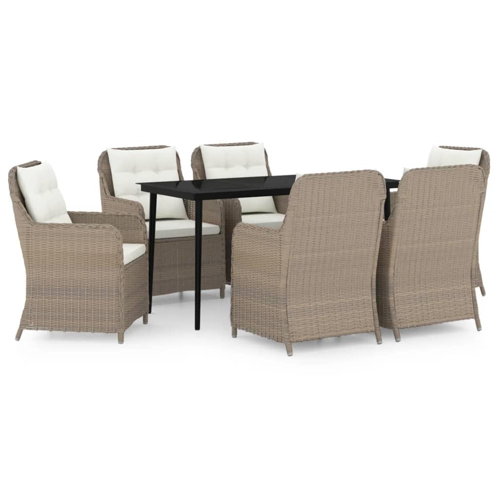 7 Piece Garden Dining Set Brown
