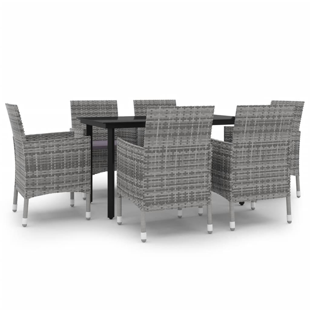 7 Piece Garden Dining Set Poly Rattan and Glass
