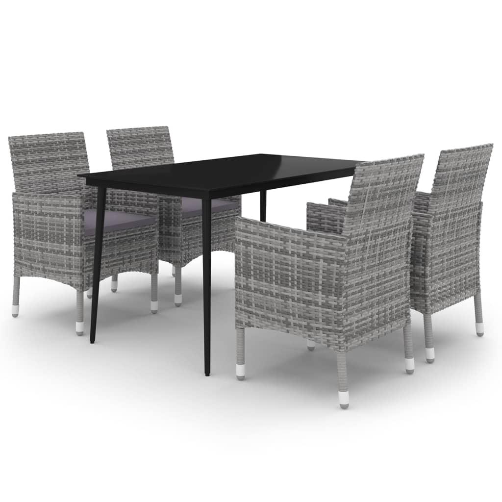 5 Piece Garden Dining Set with Cushions Poly Rattan and Glass