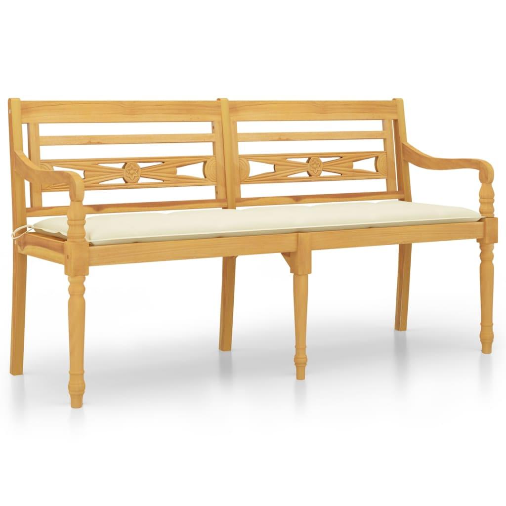 Batavia Bench with Cream Cushion 150 cm Solid Wood Teak