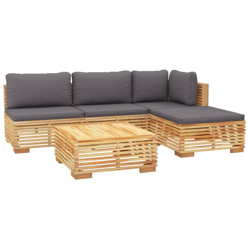 5 Piece Garden Lounge Set with Cushions Solid Wood Teak