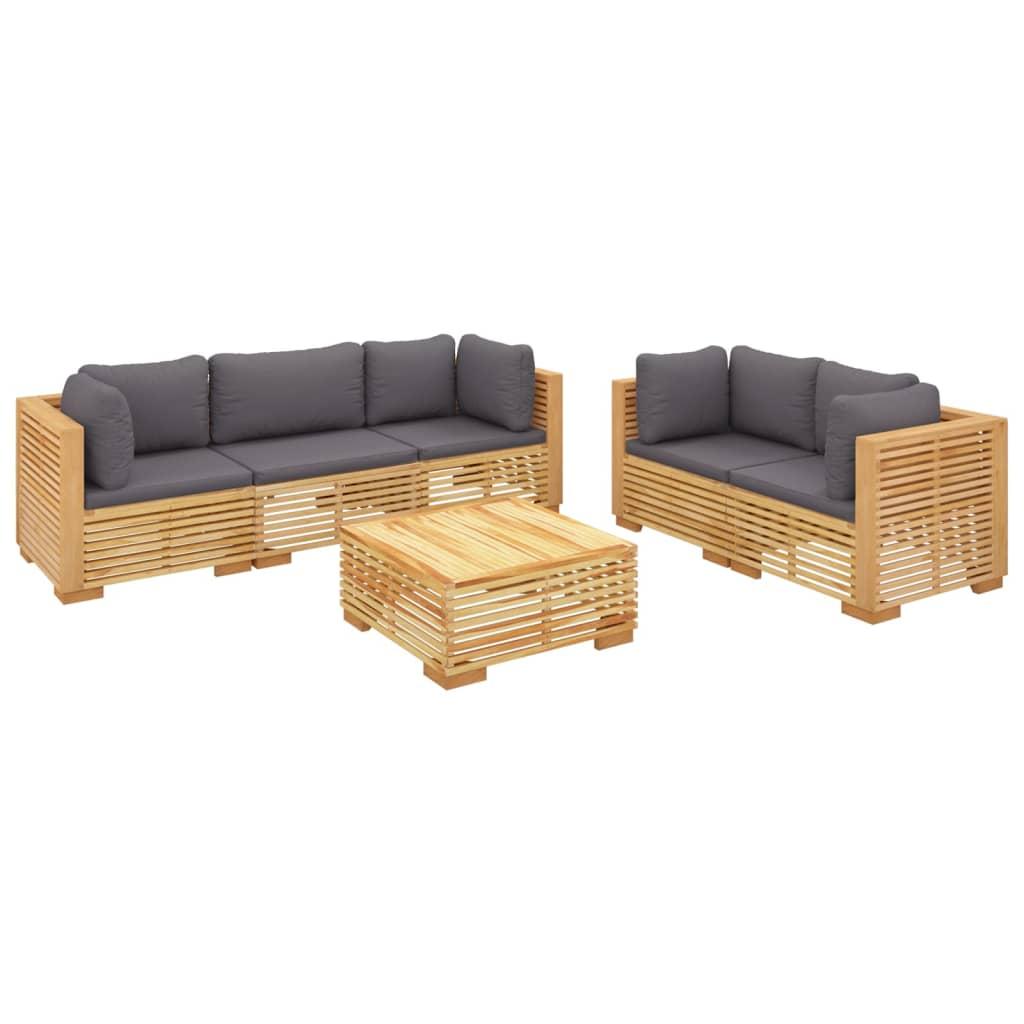 6 Piece Garden Lounge Set with Cushions Solid Wood Teak
