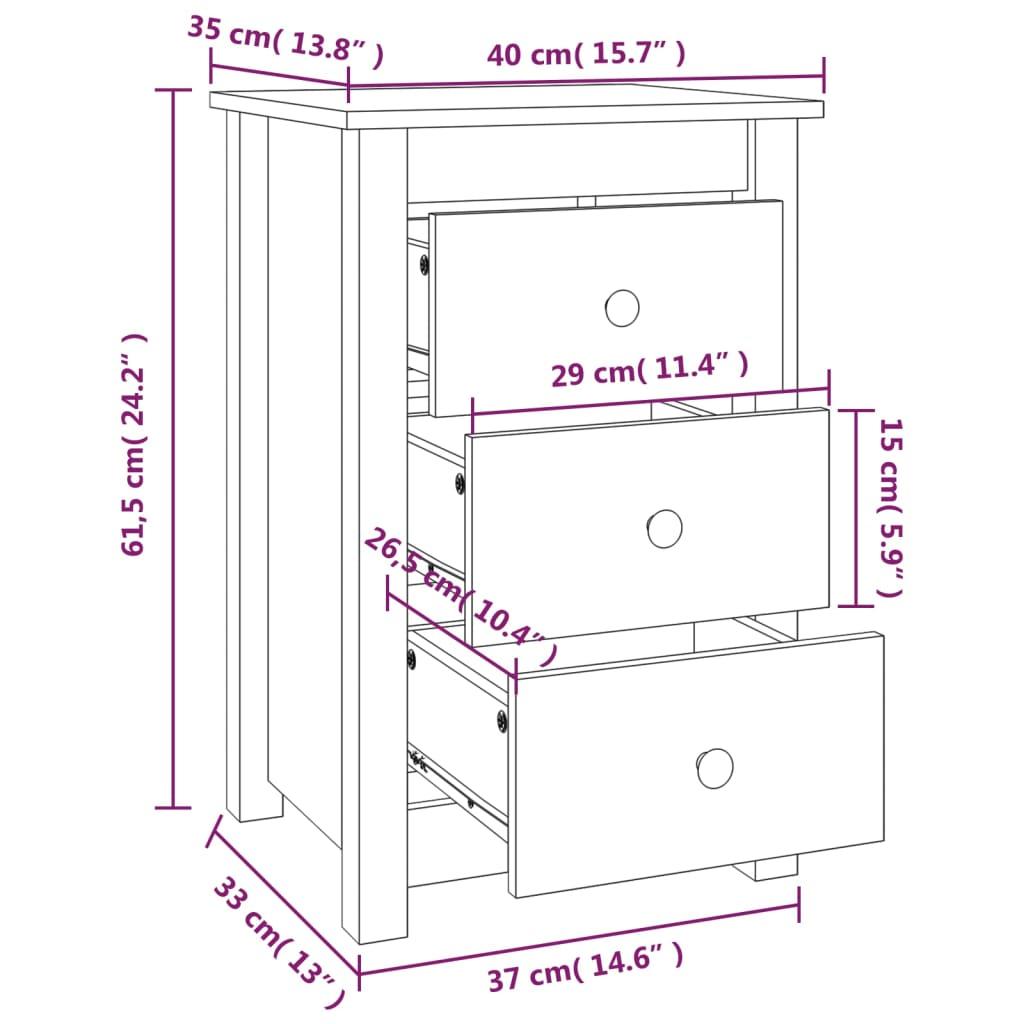 Bedside Cabinets 2 pcs White 40x35x61.5 cm Solid Wood Pine