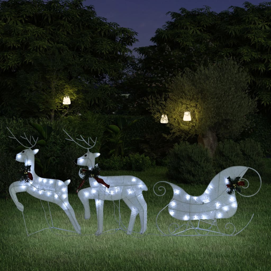 Reindeer &amp; Sleigh Christmas Decoration 60 LEDs Outdoor White