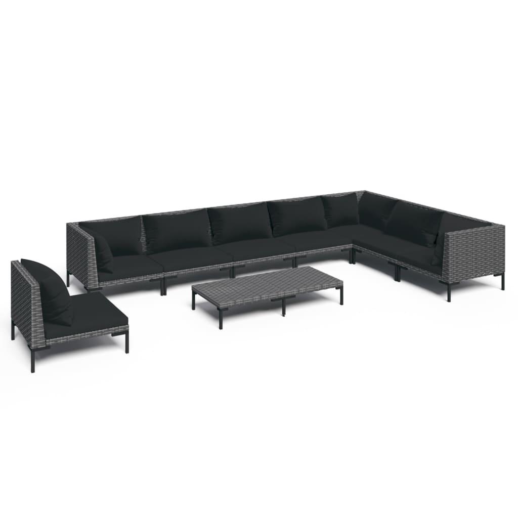9 Piece Garden Lounge Set with Cushions Poly Rattan Dark Grey