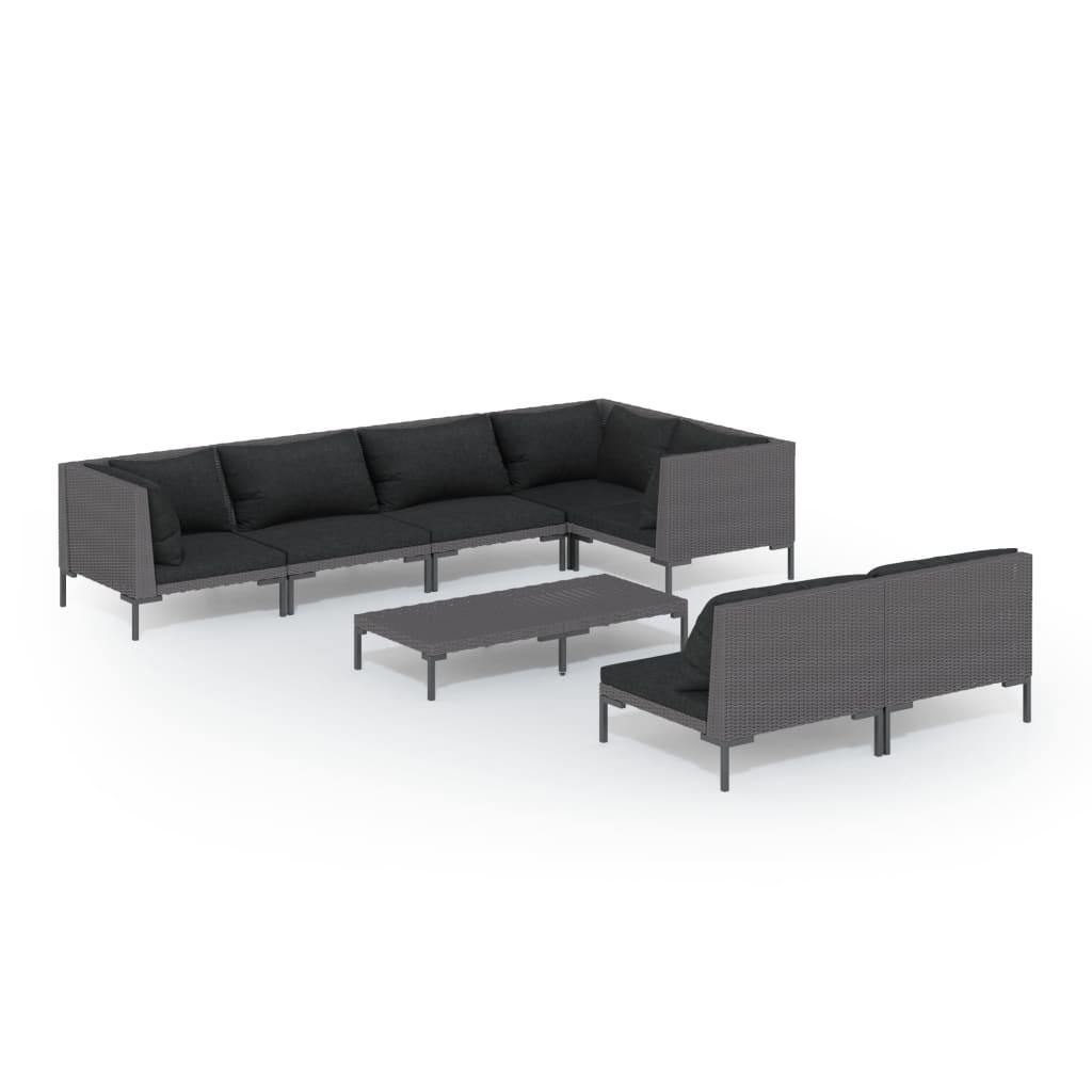 8 Piece Garden Lounge Set with Cushions Poly Rattan Dark Grey