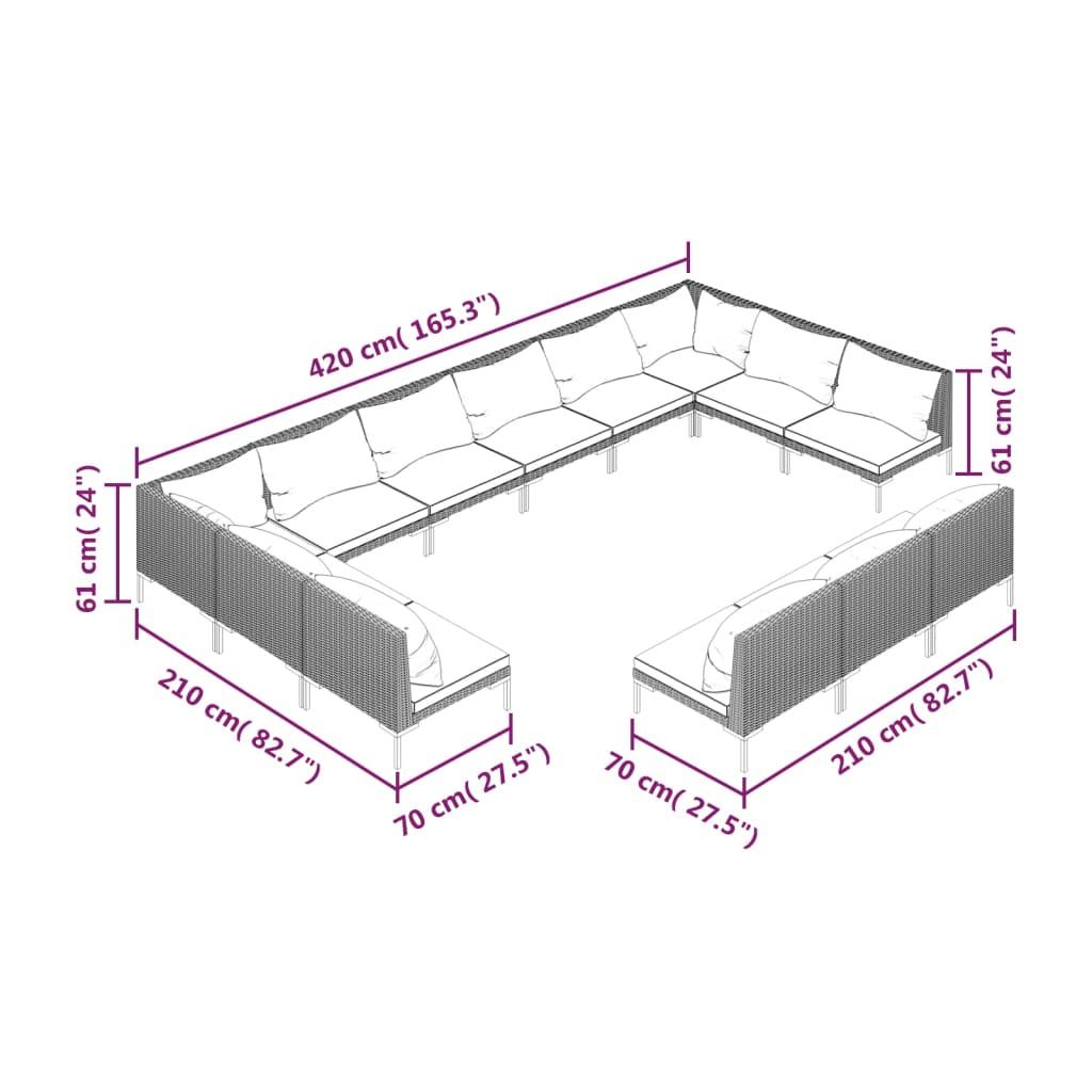 13 Piece Garden Lounge Set with Cushions Poly Rattan Dark Grey