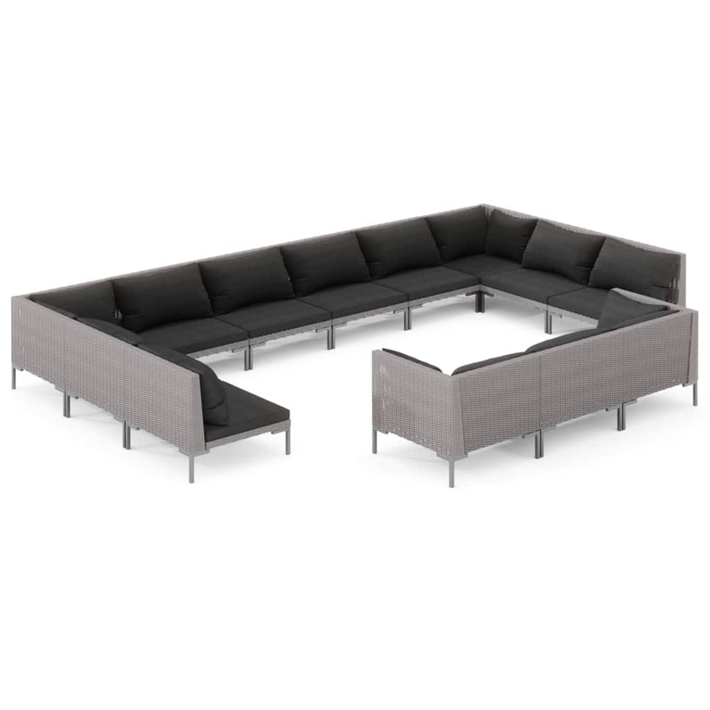 13 Piece Garden Lounge Set with Cushions Poly Rattan Dark Grey