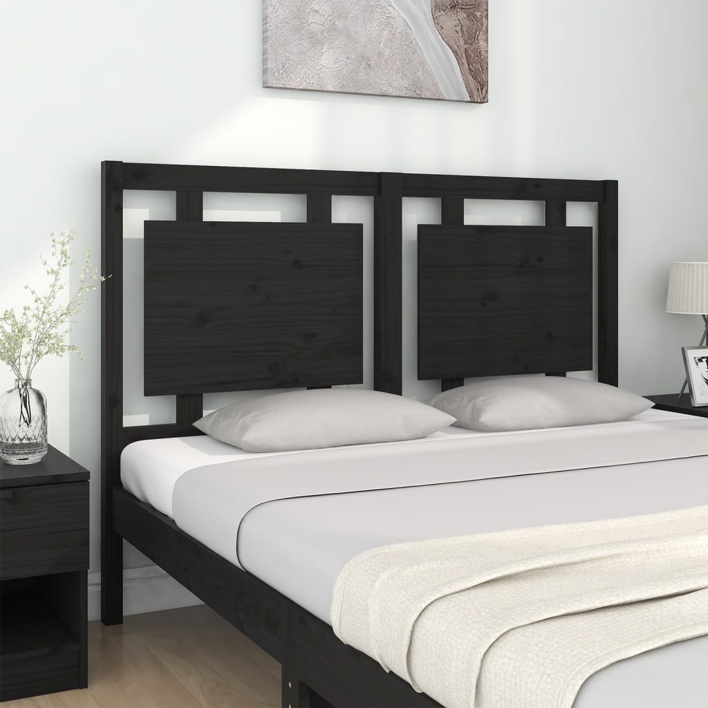 Bed Headboard Black 140.5x4x100 cm Solid Wood Pine