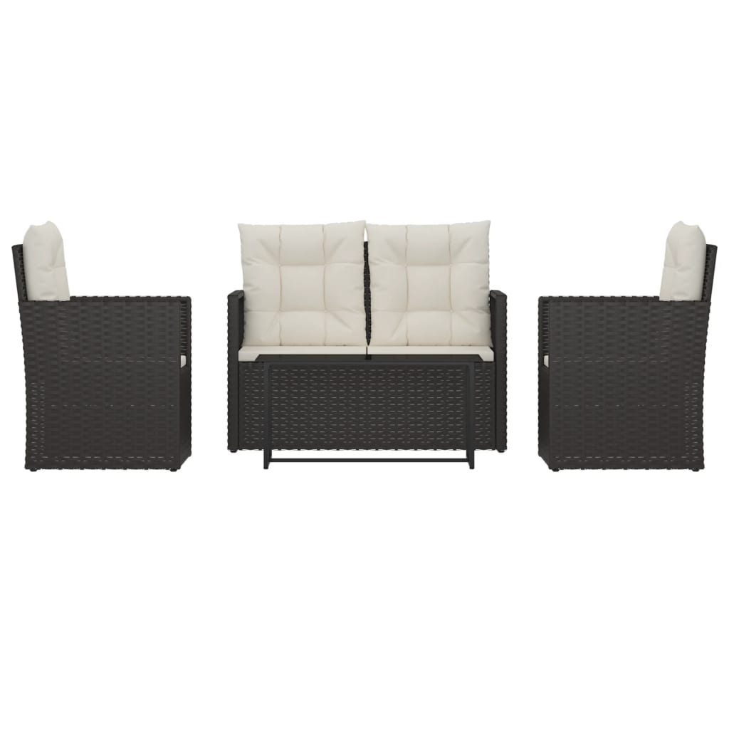 4 Piece Outdoor Lounge Set with Cushions Poly Rattan Black
