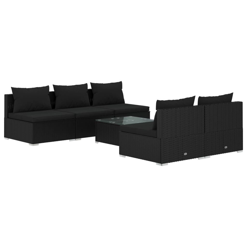 6 Piece Garden Lounge Set with Cushions Poly Rattan Black