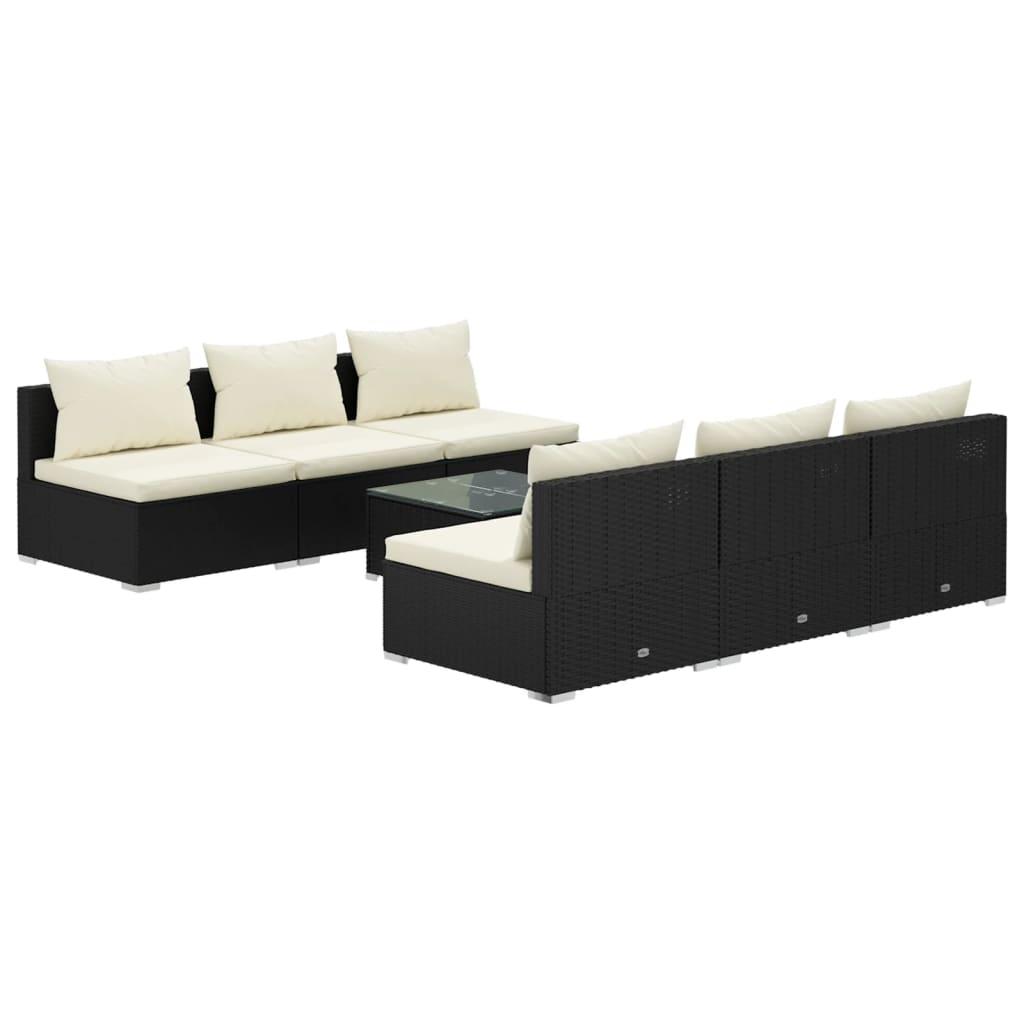 7 Piece Garden Lounge Set with Cushions Poly Rattan Black