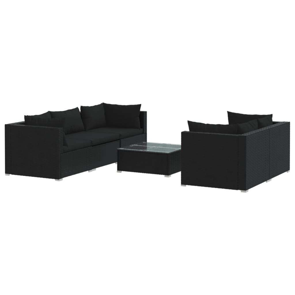 6 Piece Garden Lounge Set with Cushions Poly Rattan Black