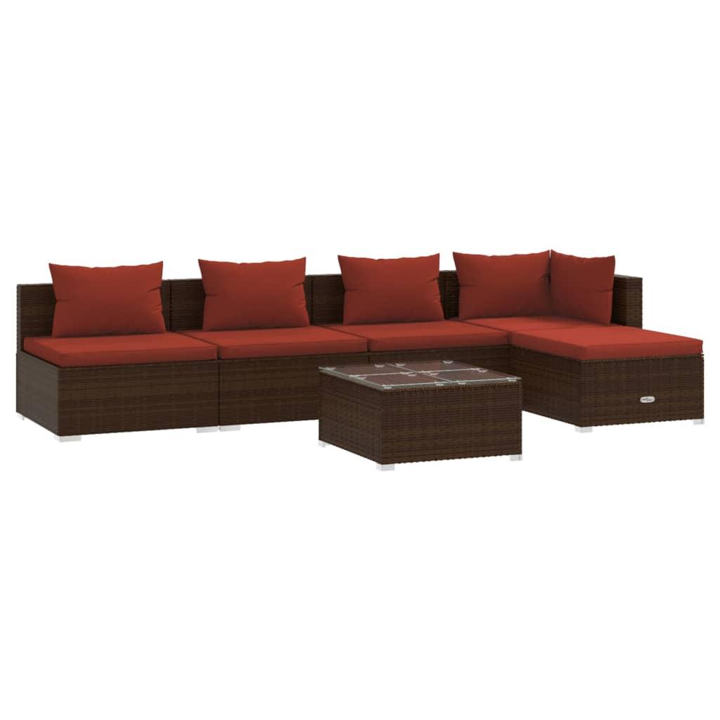 6 Piece Garden Lounge Set with Cushions Poly Rattan Brown