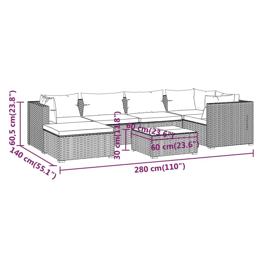 7 Piece Garden Lounge Set with Cushions Poly Rattan Grey
