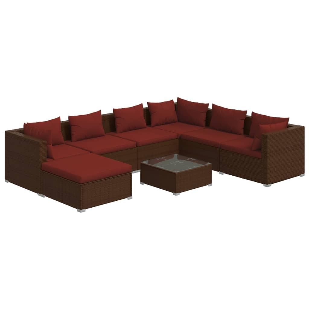 8 Piece Garden Lounge Set with Cushions Poly Rattan Brown