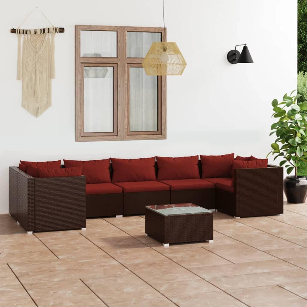 8 Piece Garden Lounge Set with Cushions Poly Rattan Brown