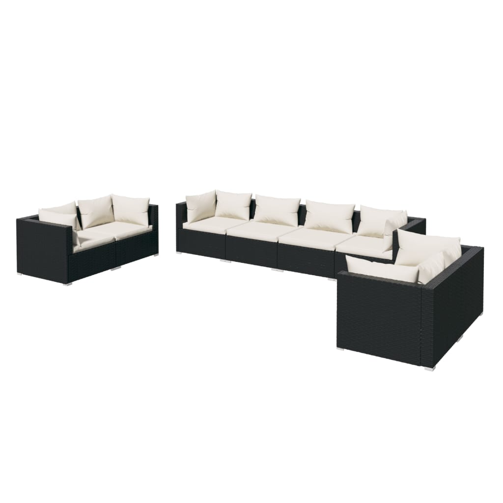 8 Piece Garden Lounge Set with Cushions Poly Rattan Black