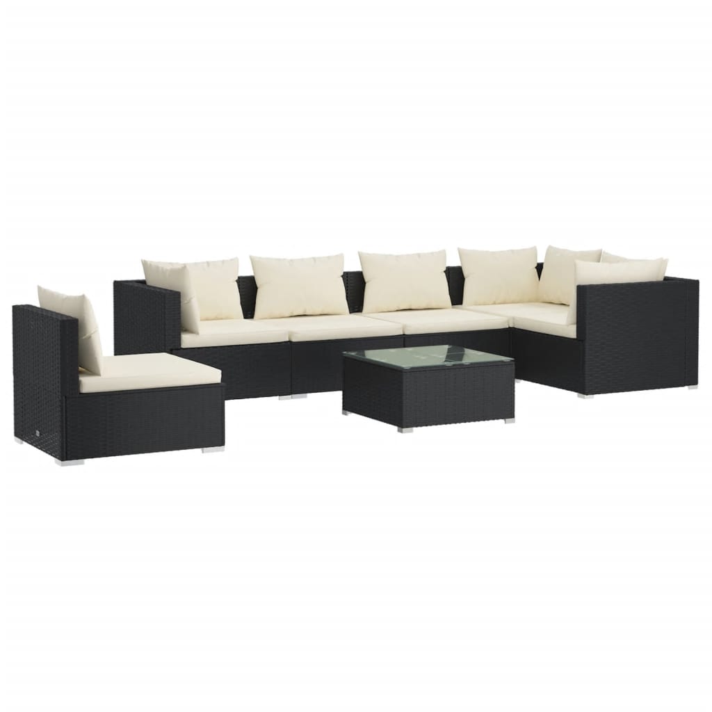 7 Piece Garden Lounge Set with Cushions Poly Rattan Black