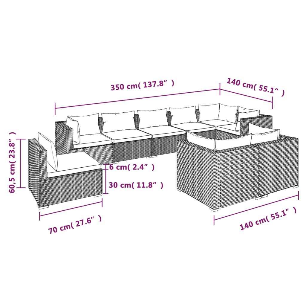 9 Piece Garden Lounge Set with Cushions Poly Rattan Black