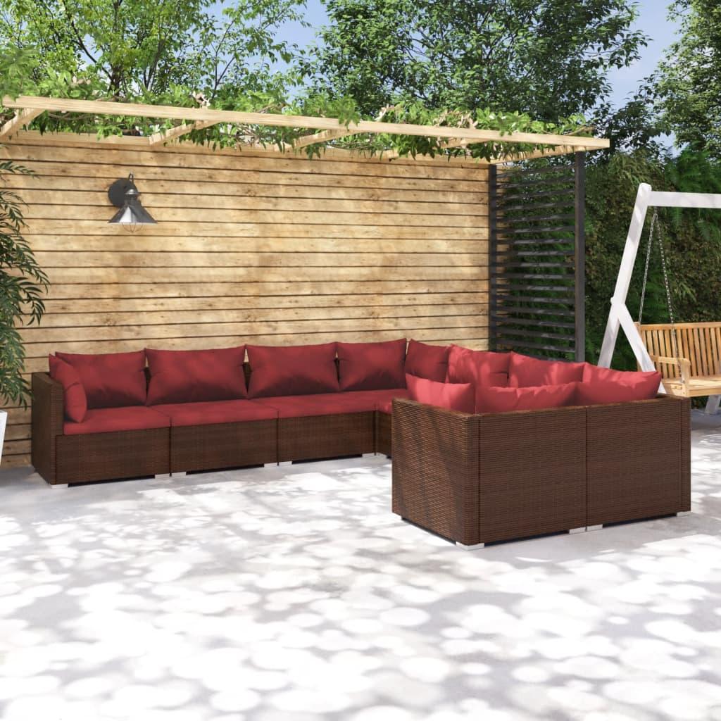 8 Piece Garden Lounge Set with Cushions Poly Rattan Brown