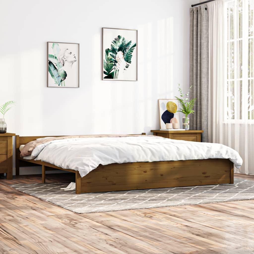 Bed Frame without Mattress Honey Brown Solid Wood 183x203 cm King