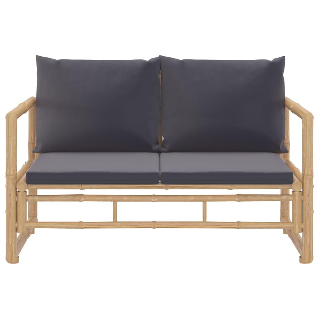 2 Piece Garden Lounge Set with Dark Grey Cushions Bamboo