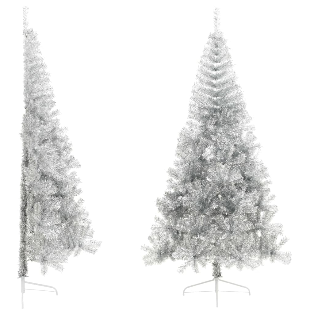 Artificial Half Christmas Tree with Stand Silver 210 cm PET