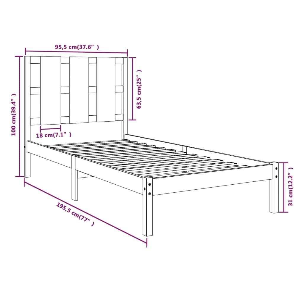 Bed Frame Solid Wood 90x190 cm 3FT Single