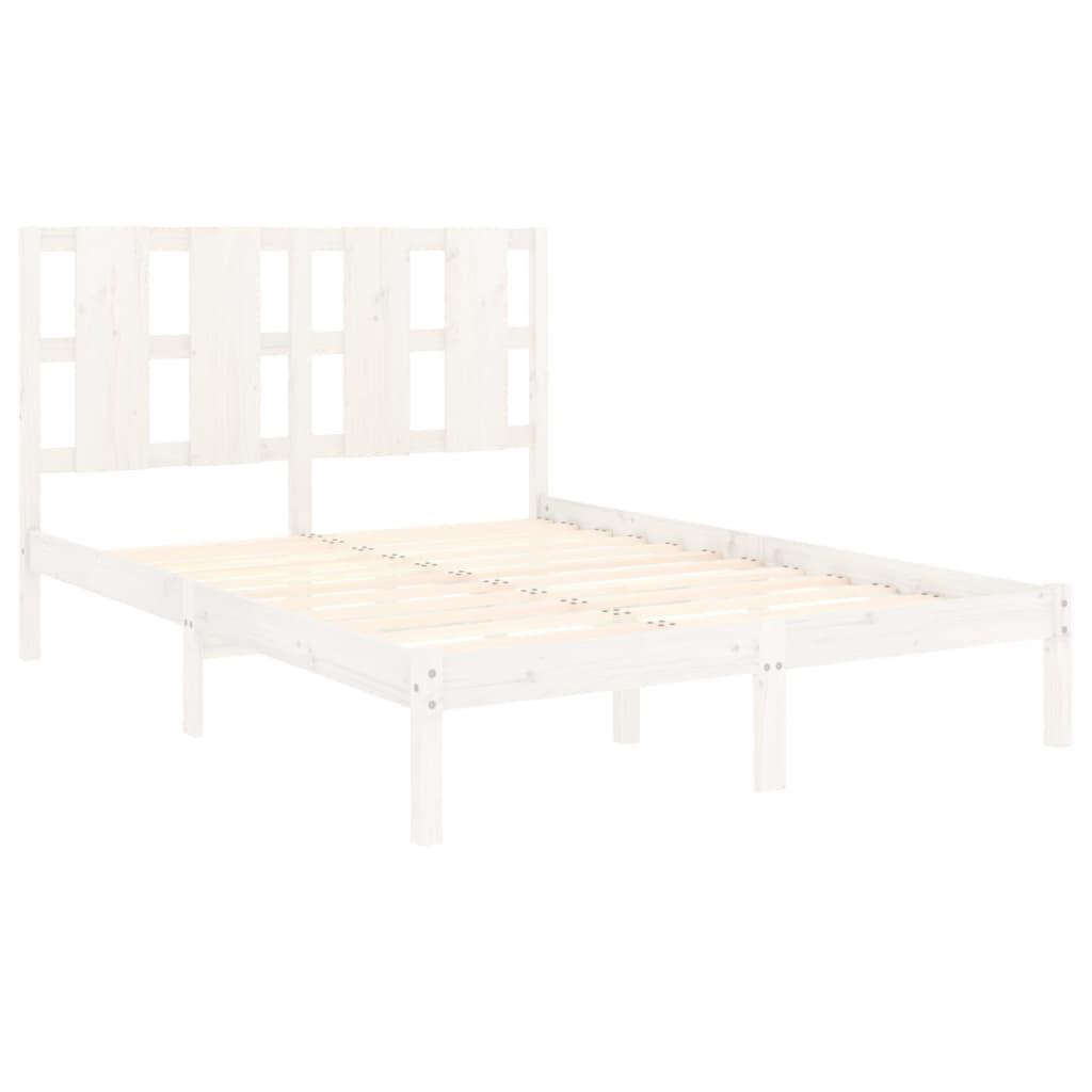 Bed Frame White Solid Wood 135x190 cm 4FT6 Double