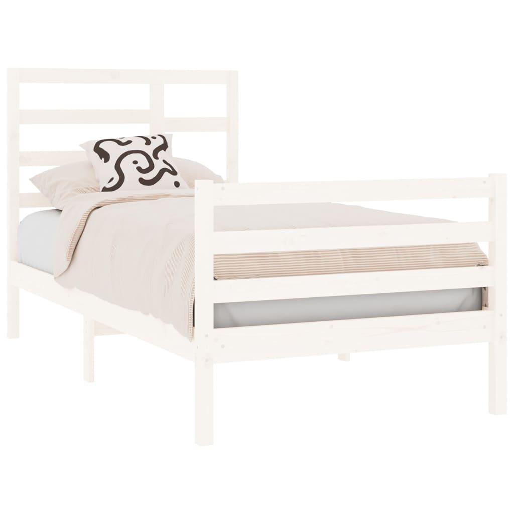 Bed Frame White Solid Wood 90x190 cm 3FT Single
