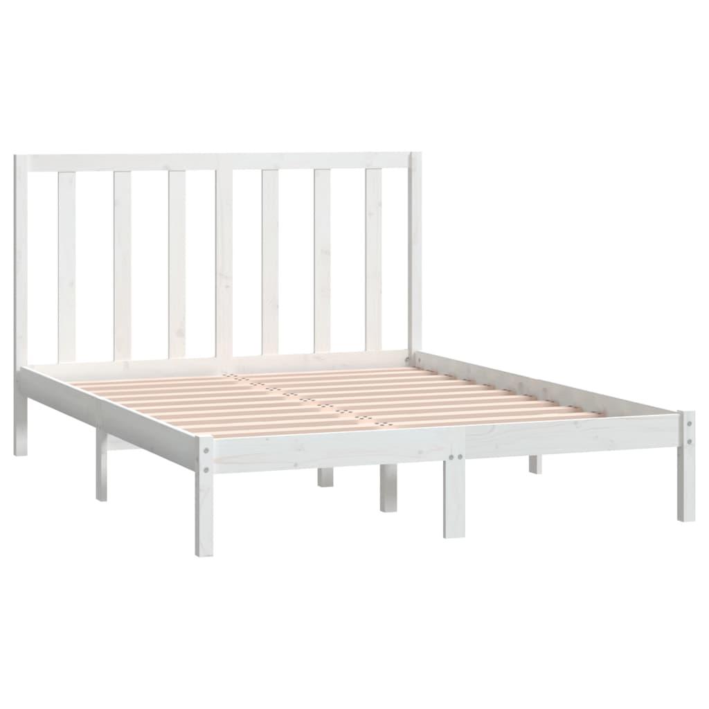Bed Frame White Solid Wood Pine 135x190 cm 4FT6 Double