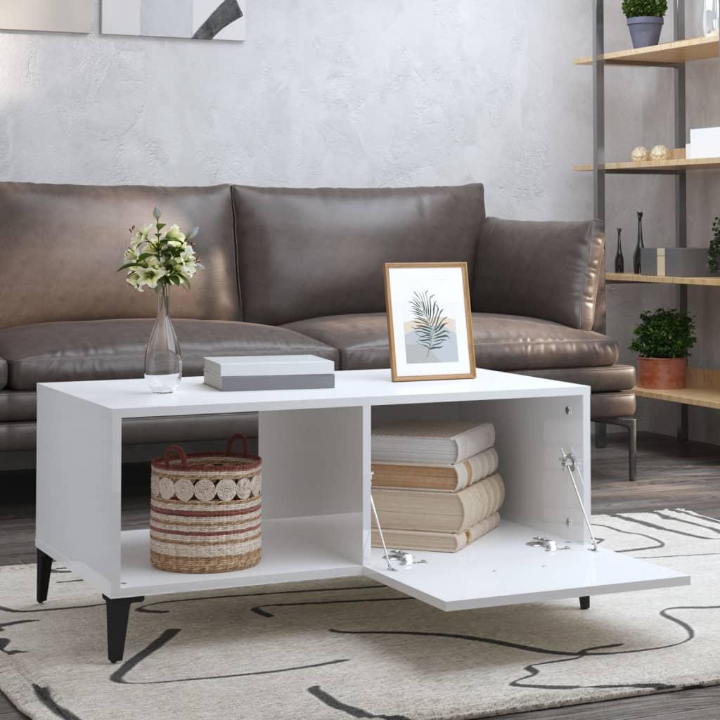 Coffee Table High Gloss White 90x50x40 cm Engineered Wood