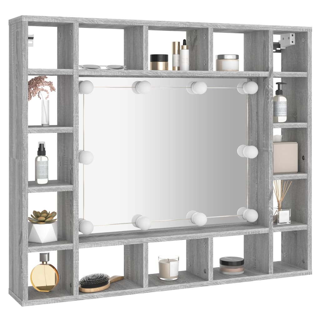 Mirror Cabinet with LED Grey Sonoma 91x15x76.5 cm