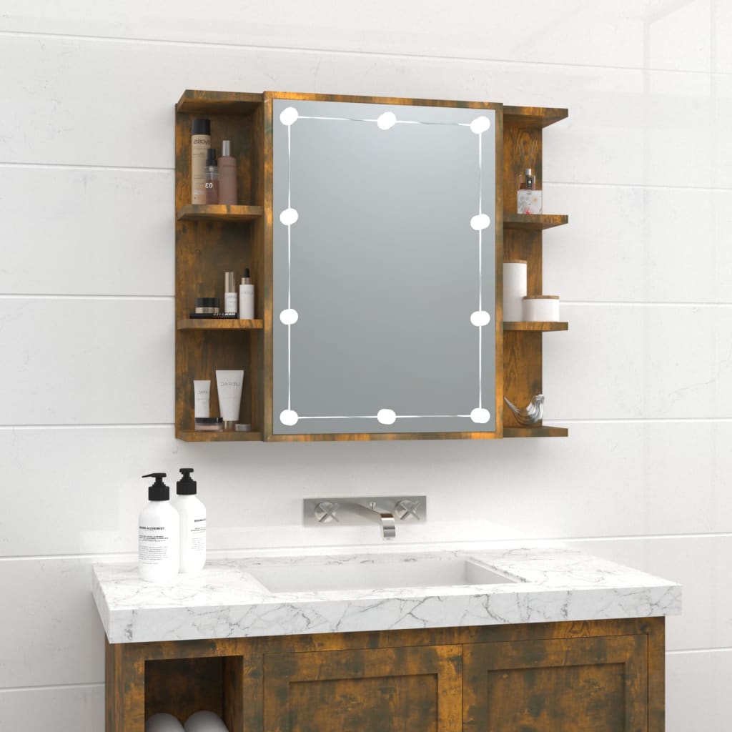 Mirror Cabinet with LED Smoked Oak 70x16.5x60 cm