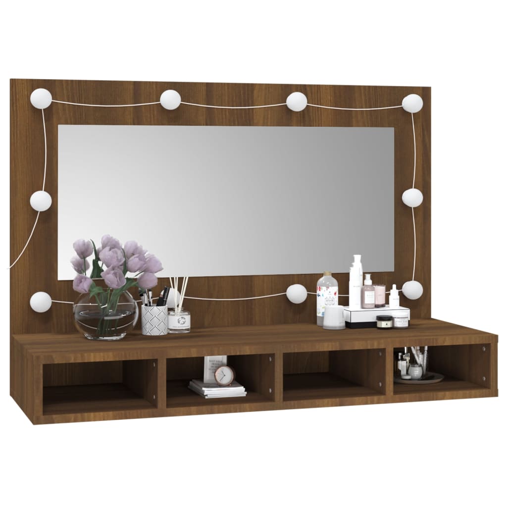 Mirror Cabinet with LED Brown Oak 90x31.5x62 cm