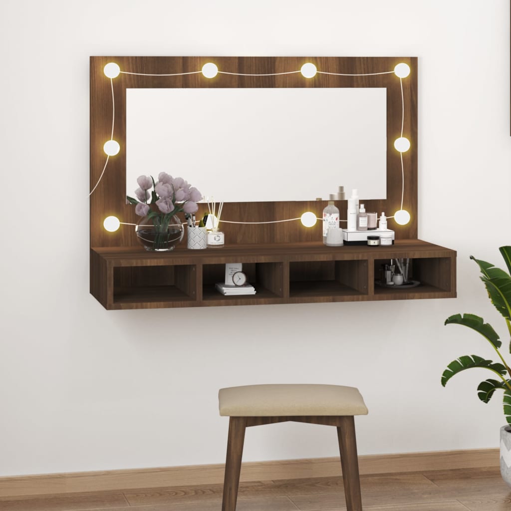 Mirror Cabinet with LED Brown Oak 90x31.5x62 cm