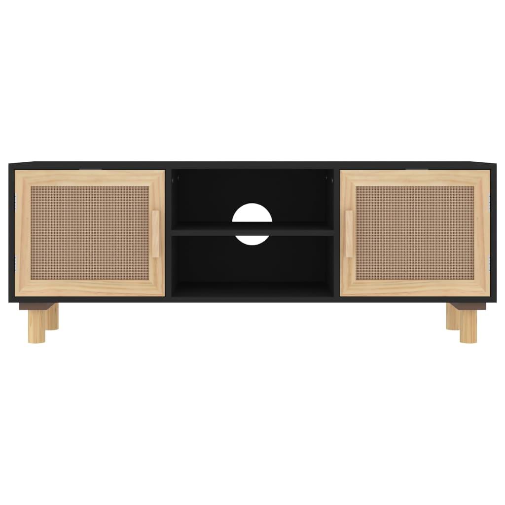 TV Cabinet Black 105x30x40 cm Solid Wood Pine&Natural Rattan