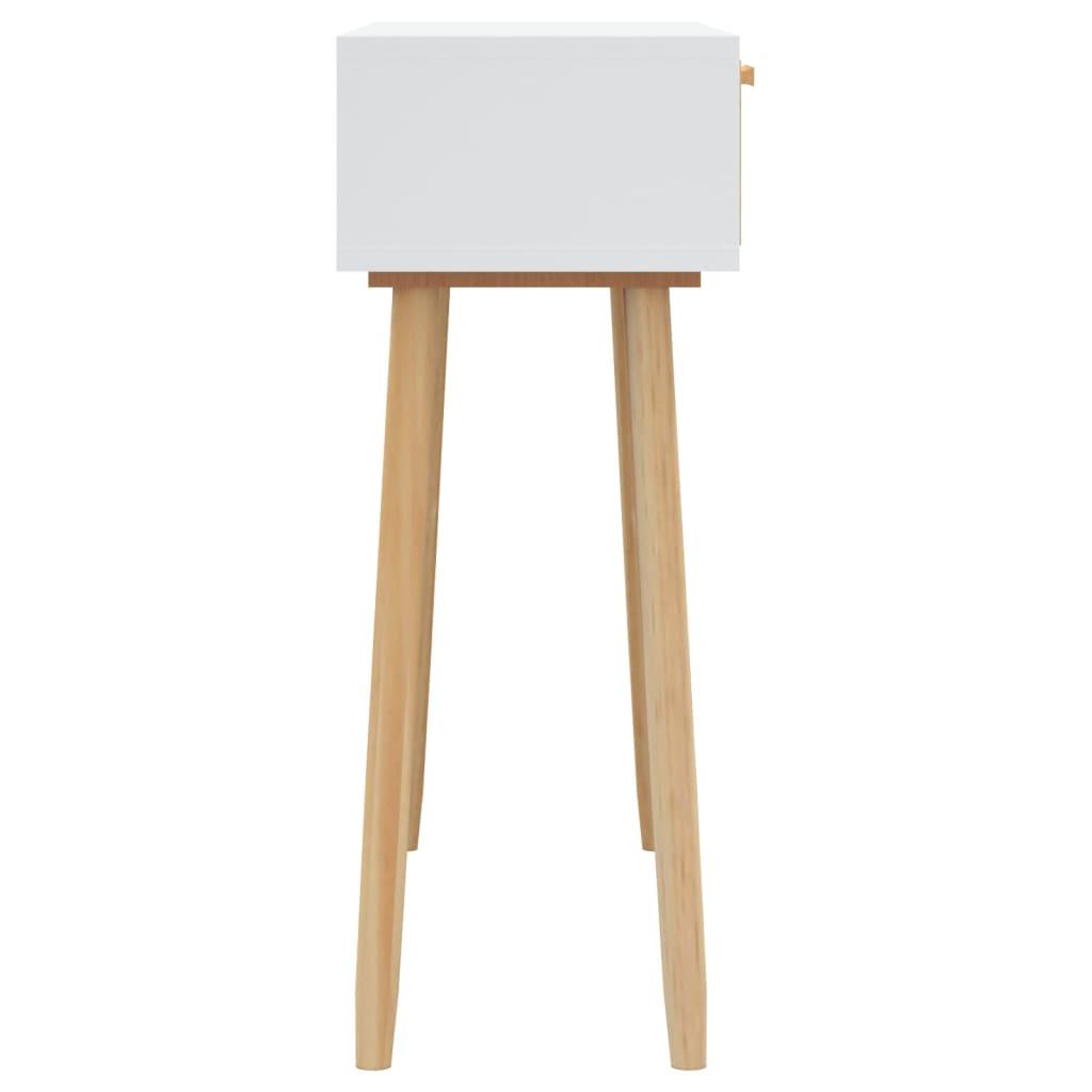 Console Table White 80x30x75 cm Solid Wood Pine&Natural Rattan